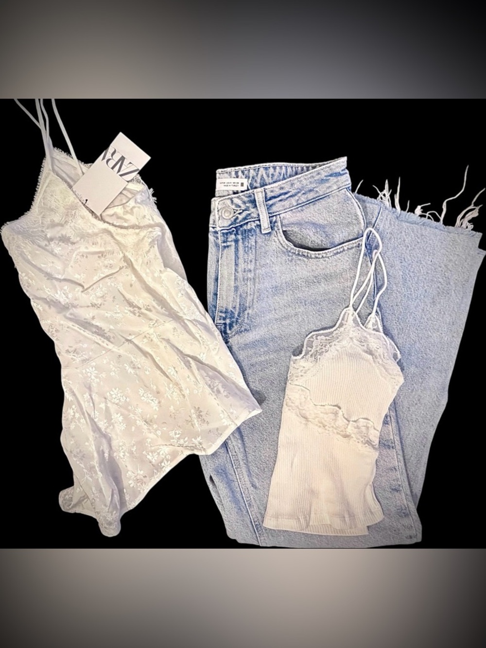 NWT & like new Zara bundle: lace camis + pair of jeans